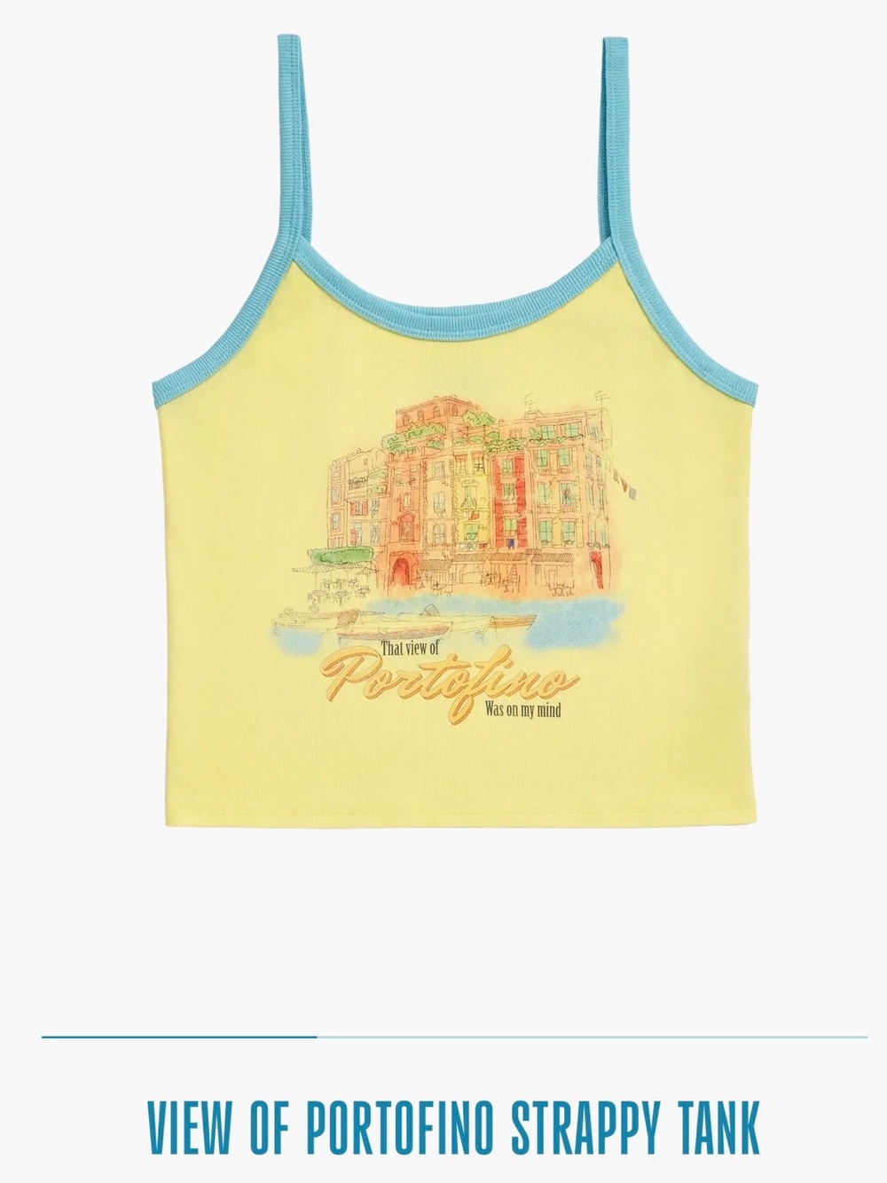 Taylor Swift Yellow Tank with Blue Trim and Portofino Graphic